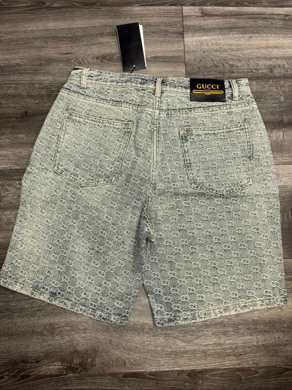 Gucci Light Blue GG Jacquard Denim Shorts, sz 30